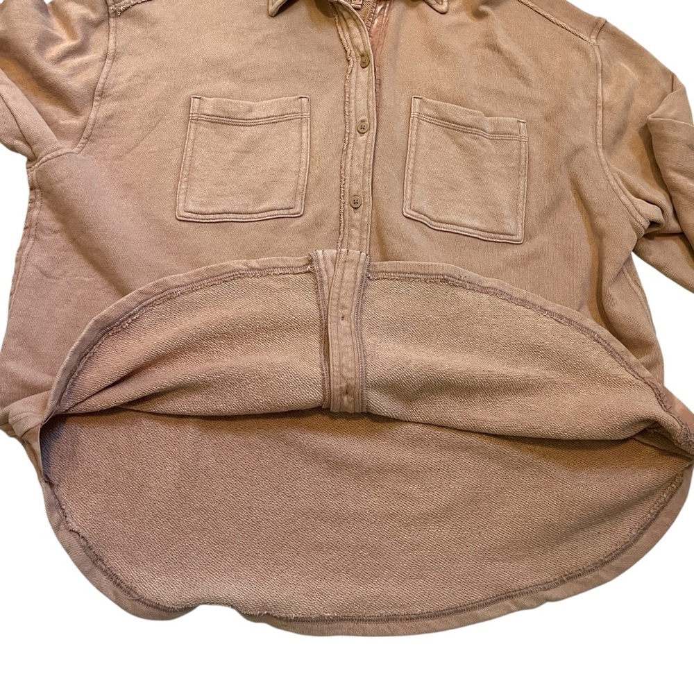 Aerie Oversized Fleece Button Down Shirt Jacket Lumberjane Toasty Taupe XS - Picture 5 of 10